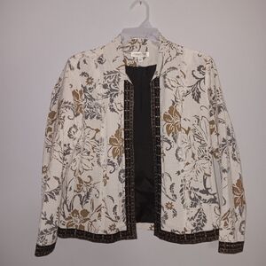 Coldwater Creek women's open cardigan jacket floral cream size large lin…